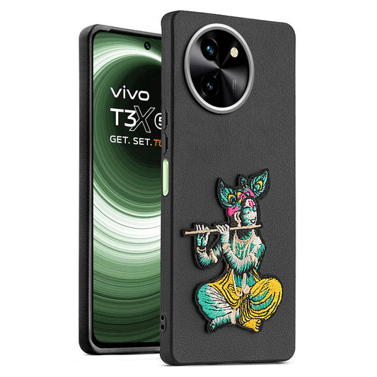Sleek Textured Silicone Case for Vivo T3x 5G Featuring Divine Embroidery on the Back