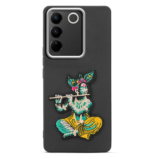 Sleek Textured Silicone Case for Vivo V27 5G Featuring Divine Embroidery on the Back