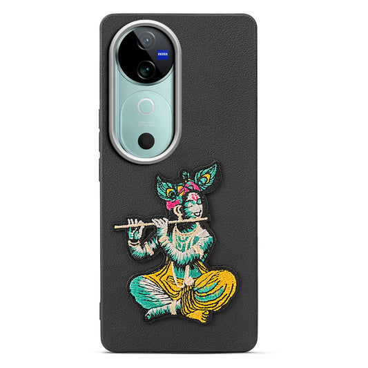 Sleek Textured Silicone Case for Vivo V40 5G Featuring Divine Embroidery on the Back
