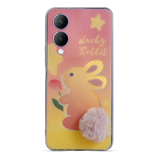 Printed matte back with fur detailing Back cover For Vivo Y17s