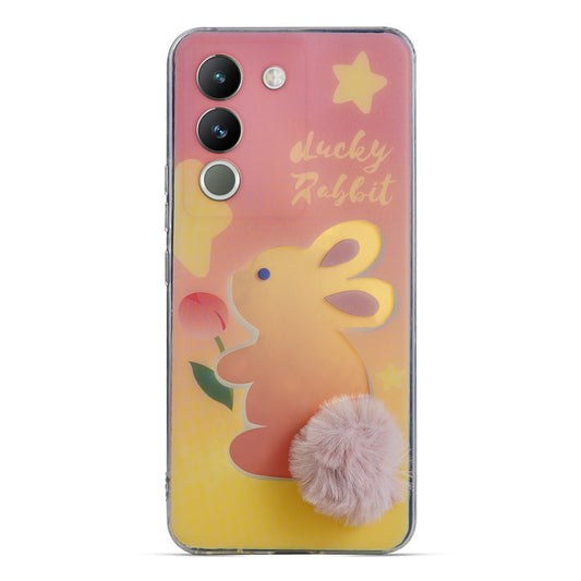 Printed matte back with fur detailing Back cover For Vivo Y200 5G