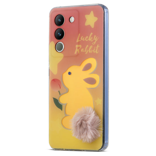 Printed matte back with fur detailing Back cover For Vivo Y200 5G