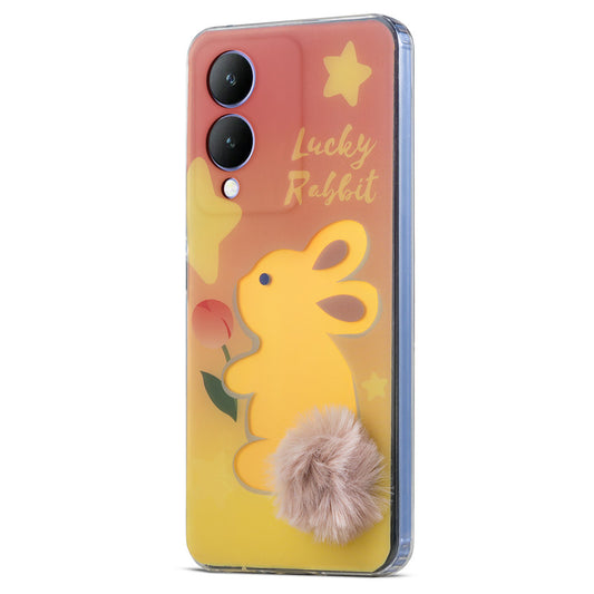 Printed matte back with fur detailing Back cover For Vivo Y17s