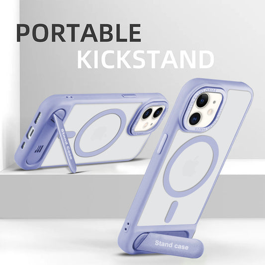 Semi-Transparent Hard Back & MagSafe Compatible With Kickstand Back Case For Apple iPhone 12