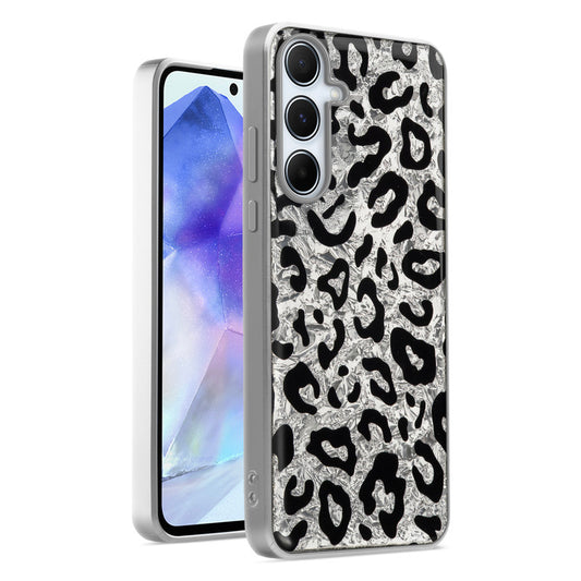 Shiny Foil Design Printed Back Case for Samsung A55 5G With Soft Edges with Glossy Semi-Hard Back