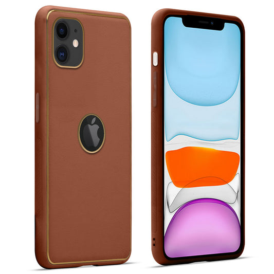 Premium Leather Texture Case with Gold Electroplated Border for Apple iPhone 11