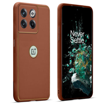 Premium Leather Texture Case with Gold Electroplated Border for OnePlus 10T 5G