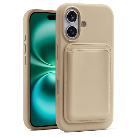 Silicon Magnetic Wireless Charging Back Case For Apple iPhone 16 with Detachable Card Holder