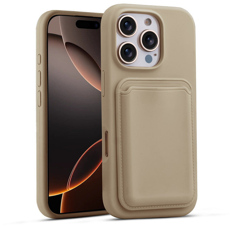 Silicon Magnetic Wireless Charging Back Case For Apple iPhone 16 Pro with Detachable Card Holder