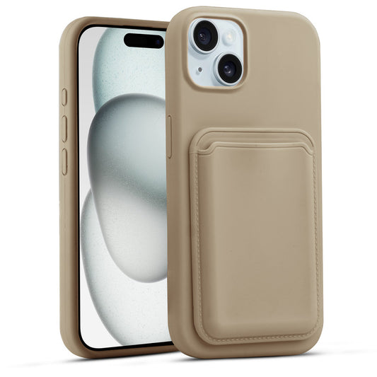 Silicon Magnetic Wireless Charging Back Case For Apple iPhone 15 with Detachable Card Holder