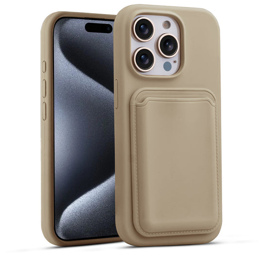 Silicon Magnetic Wireless Charging Back Case For Apple iPhone 15 Pro with Detachable Card Holder