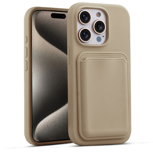 Silicon Magnetic Wireless Charging Back Case For Apple iPhone 15 Pro Max with Detachable Card Holder