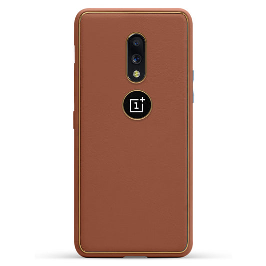 Electroplated Frame Leather Back Cover for OnePlus 7