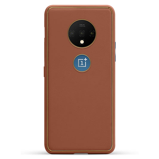 Electroplated Frame Leather Back Cover for OnePlus 7T