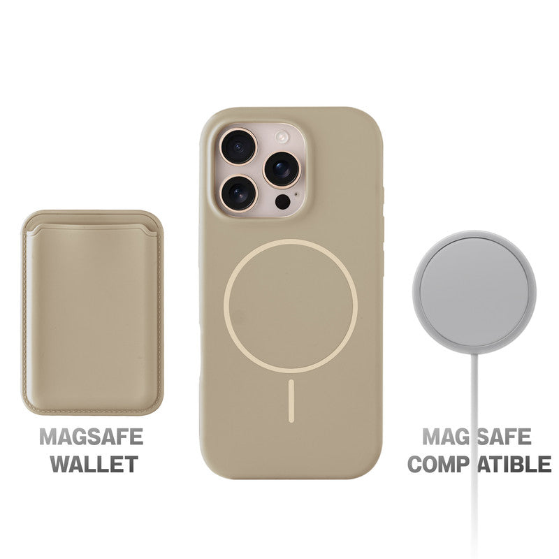 Silicon Magnetic Wireless Charging Back Case For Apple iPhone 16 Pro with Detachable Card Holder