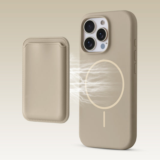 Silicon Magnetic Wireless Charging Back Case For Apple iPhone 15 Pro with Detachable Card Holder
