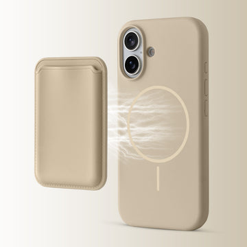 Silicon Magnetic Wireless Charging Back Case For Apple iPhone 16 with Detachable Card Holder