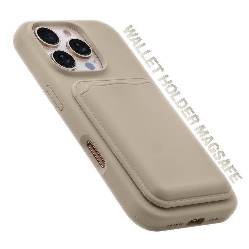Silicon Magnetic Wireless Charging Back Case For Apple iPhone 16 Pro with Detachable Card Holder