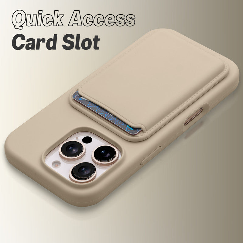Silicon Magnetic Wireless Charging Back Case For Apple iPhone 16 Pro with Detachable Card Holder
