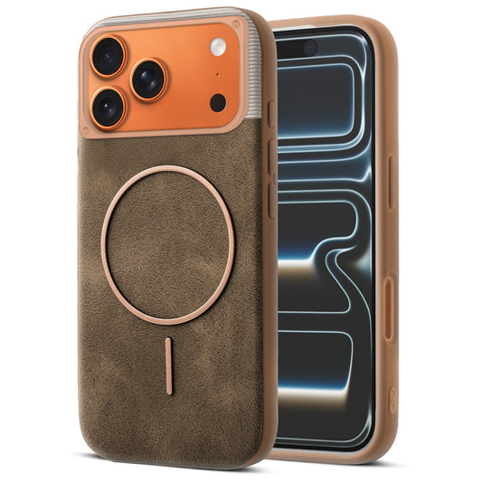 Luxury PU Leather Hard Back Case for Apple iphone 17 Pro Max, With Micro-Fiber Cloth inside, MagSafe Compatible