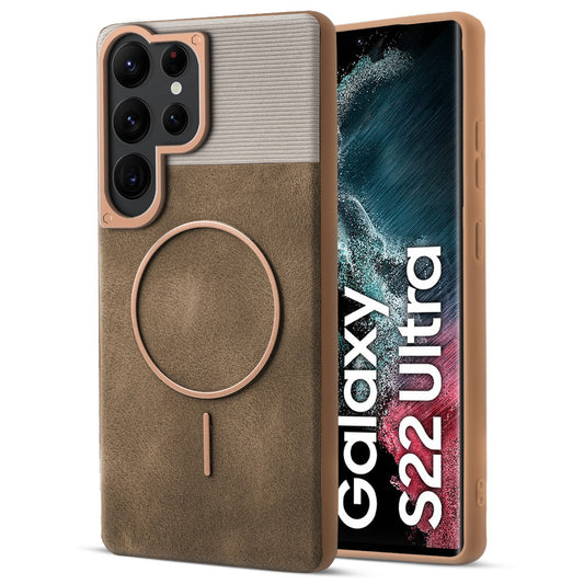 Luxury PU Leather Hard Back Case for Samsung S22 Ultra 5G, With Micro-Fiber Cloth inside, MagSafe Compatible