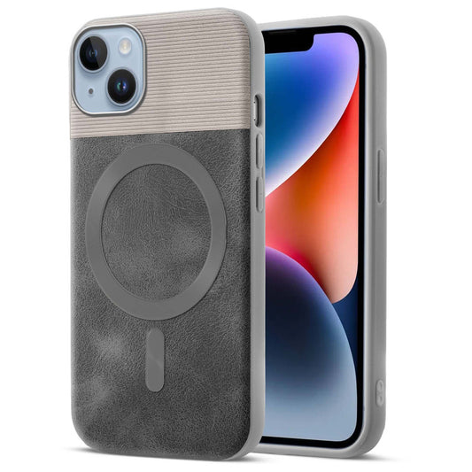Smooth PU Leather MagSafe Back Cover for Apple iPhone 14