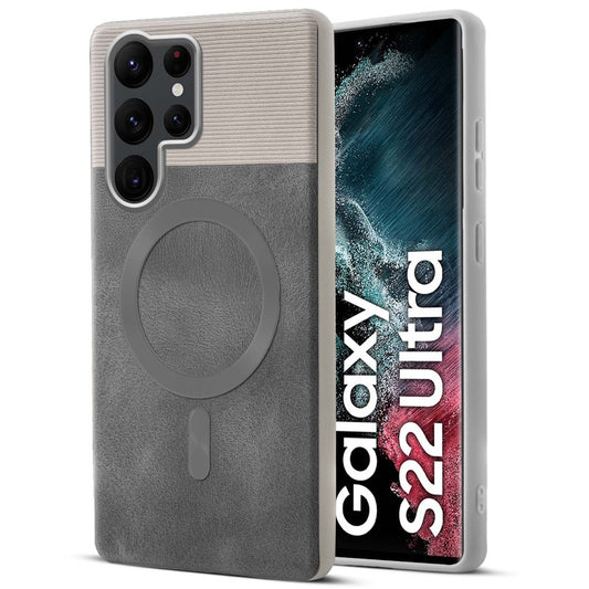 Smooth PU Leather Back Cover for Samsung S22 Ultra 5G , MagSafe Support & Soft Fabric Inside