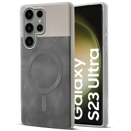 Smooth PU Leather Back Cover for Samsung S23 Ultra 5G , MagSafe Support & Soft Fabric Inside