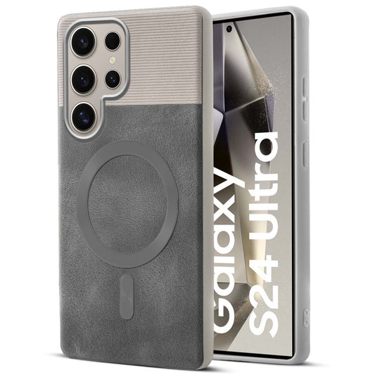 Smooth PU Leather Back Cover for Samsung S24 Ultra 5G , MagSafe Support & Soft Fabric Inside