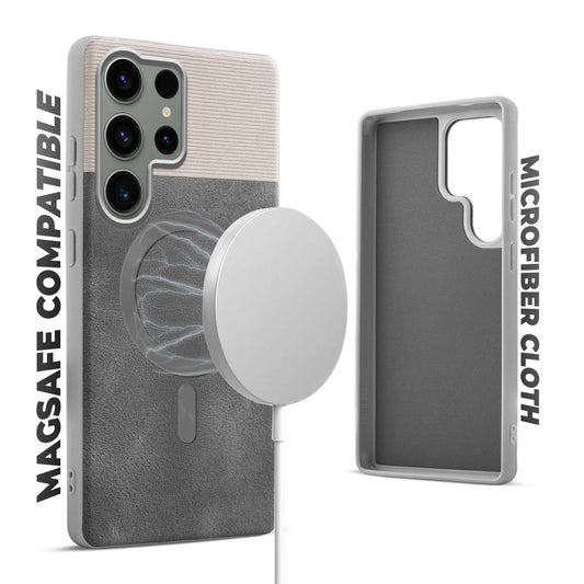 Smooth PU Leather Back Cover for Samsung S23 Ultra 5G , MagSafe Support & Soft Fabric Inside