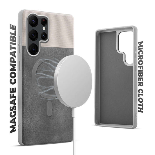 Smooth PU Leather Back Cover for Samsung S22 Ultra 5G , MagSafe Support & Soft Fabric Inside