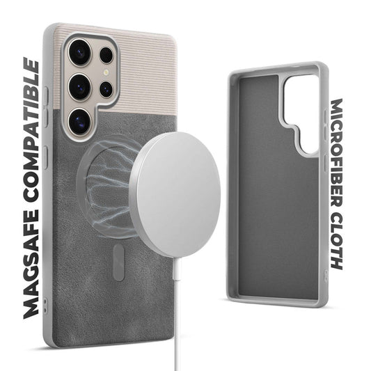 Smooth PU Leather Back Cover for Samsung S24 Ultra 5G , MagSafe Support & Soft Fabric Inside