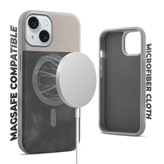 Smooth PU Leather Back Cover for Apple iPhone 15 , MagSafe Support & Soft Fabric Inside