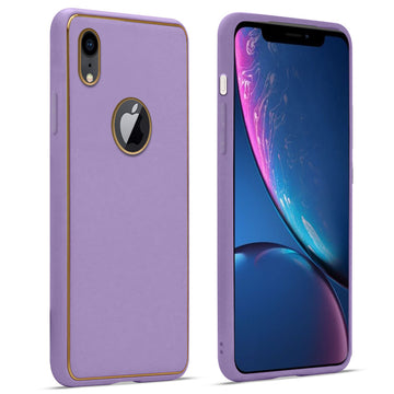 Premium Leather Texture Case with Gold Electroplated Border for Apple iPhone XR