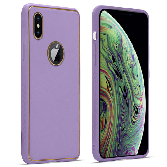 Premium Leather Texture Case with Gold Electroplated Border for Apple iPhone XS
