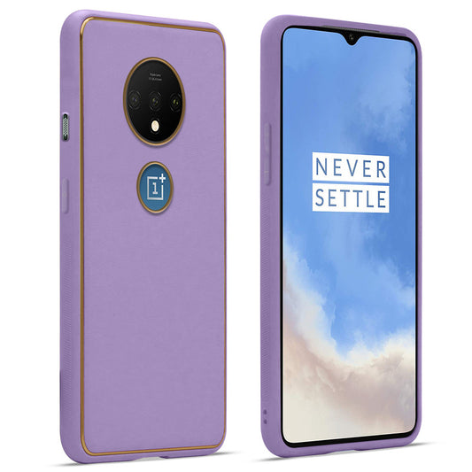 Premium Leather Texture Case with Gold Electroplated Border for OnePlus 7T