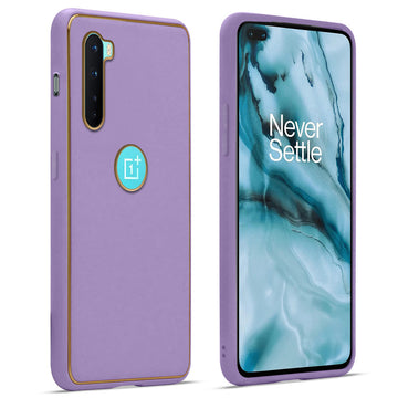 Premium Leather Texture Case with Gold Electroplated Border for OnePlus Nord 5G