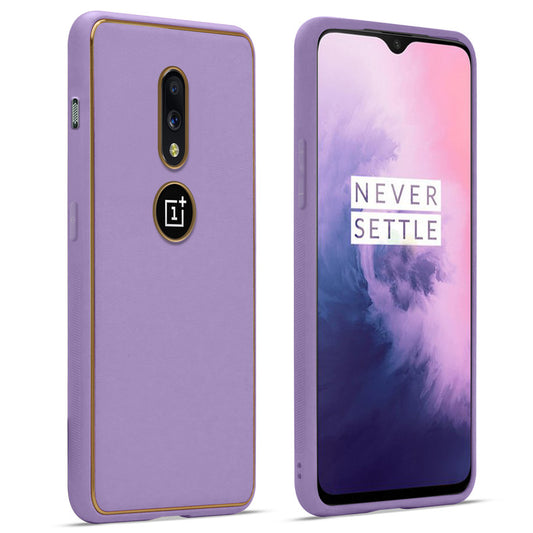 Premium Leather Texture Case with Gold Electroplated Border for Oneplus 7