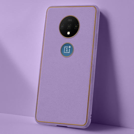 Electroplated Frame Leather Back Cover for OnePlus 7T