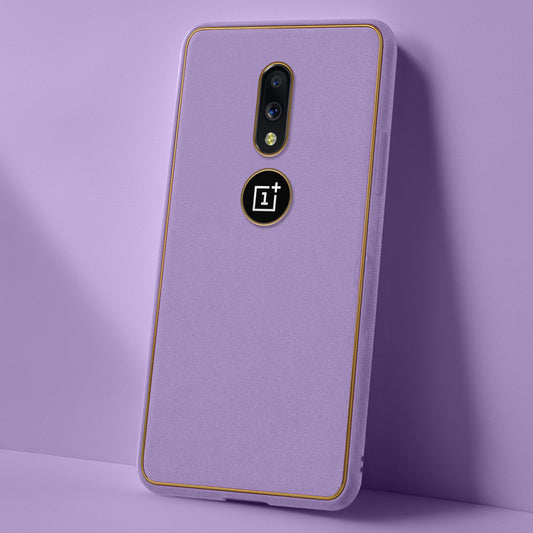 Electroplated Frame Leather Back Cover for OnePlus 7