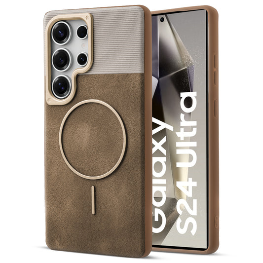 Luxury PU Leather Hard Back Case for Samsung S24 Ultra 5G, With Micro-Fiber Cloth inside, MagSafe Compatible