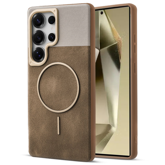 Luxury PU Leather Hard Back Case for Samsung S25 Ultra 5G, With Micro-Fiber Cloth inside, MagSafe Compatible