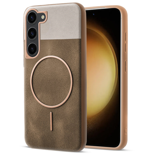 Luxury PU Leather Hard Back Case for Samsung S23 5G, With Micro-Fiber Cloth inside, MagSafe Compatible