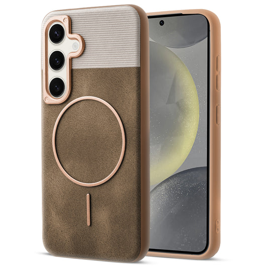 Luxury PU Leather Hard Back Case for Samsung S24 5G, With Micro-Fiber Cloth inside, MagSafe Compatible