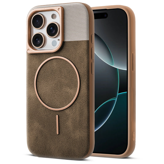 Luxury PU Leather Hard Back Case for Apple iPhone 15 Pro Max, With Micro-Fiber Cloth inside, MagSafe Compatible