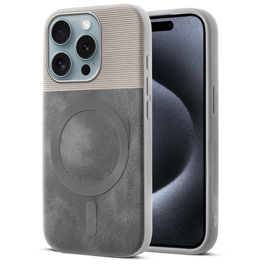 Smooth PU Leather Back Cover for Apple iPhone 15 Pro , MagSafe Support & Soft Fabric Inside