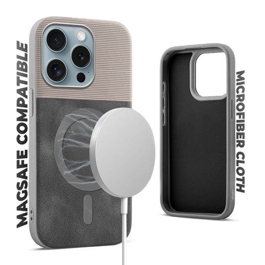 Smooth PU Leather Back Cover for Apple iPhone 15 Pro , MagSafe Support & Soft Fabric Inside