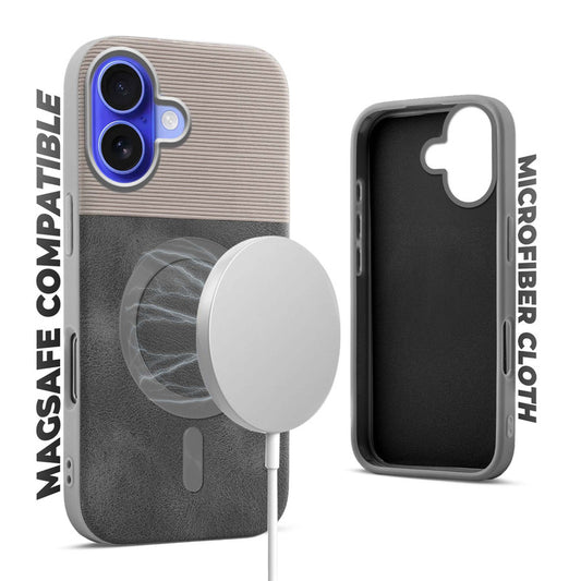 Smooth PU Leather Back Cover for Apple iPhone 16 , MagSafe Support & Soft Fabric Inside