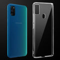 Transparent anti-yellow hard back case fitted on Samsung M30S showing full back coverage and camera protection