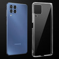 Transparent anti-yellow hard back case fitted on Samsung M33 5G showing full back coverage and camera protection